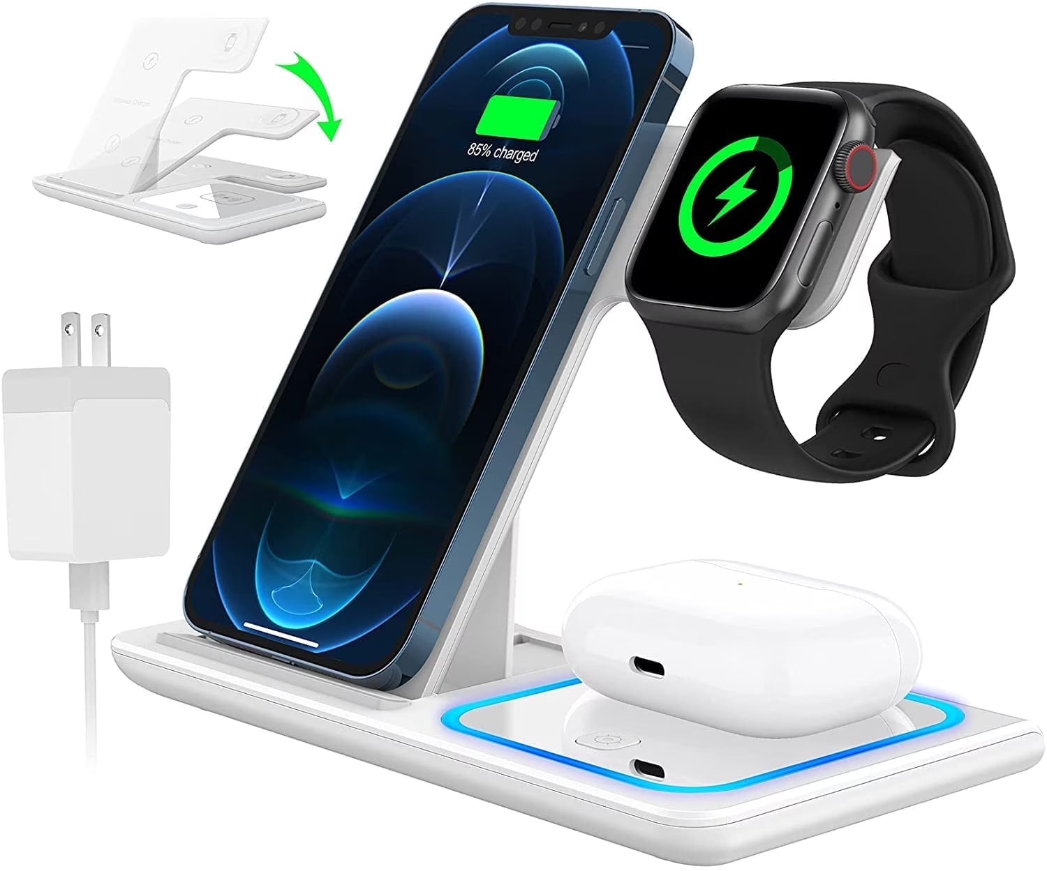 Cargador Inalámbrico, Estación De Carga Rápida Para Iphone De 18W Compatible Con Iphone 17/16/15/14/13/12/11/Pro Max/Plus, Soporte De Cargador Inalámbrico 3 En 1 Para Iwatch SE 11/10/9/8/7/6/5/4, Airpods Pro 2/3/4